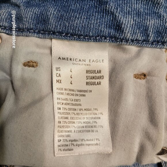 American Eagle Curvy Mom Jeans 4 R High Rise Stretch Medium Light Wash Denim - Picture 6 of 13